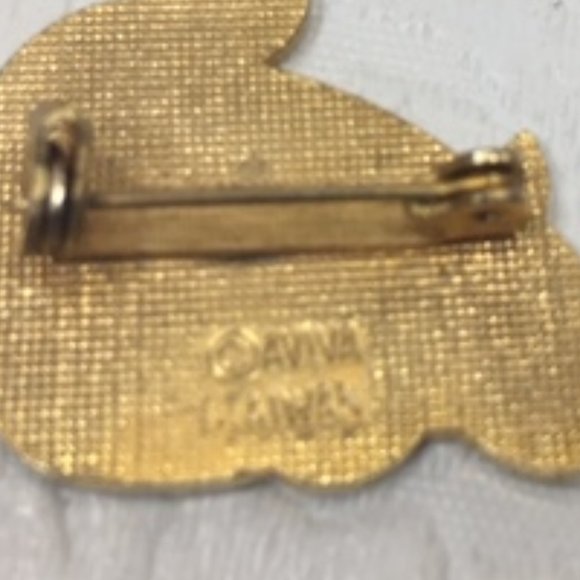 VTG Green & White Striped Enamel Cat Pin Yellow & Gold Tone 1" Taiwan - Picture 6 of 7